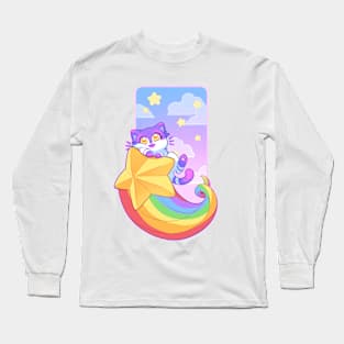 Kawaii Cat Rainbow Cat Adorable Rainbow Cat Cute Gift For Cat Lover Long Sleeve T-Shirt